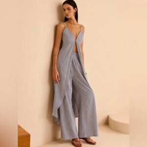 Commense Striped Long Cami Top and Wide-Leg Pants Set